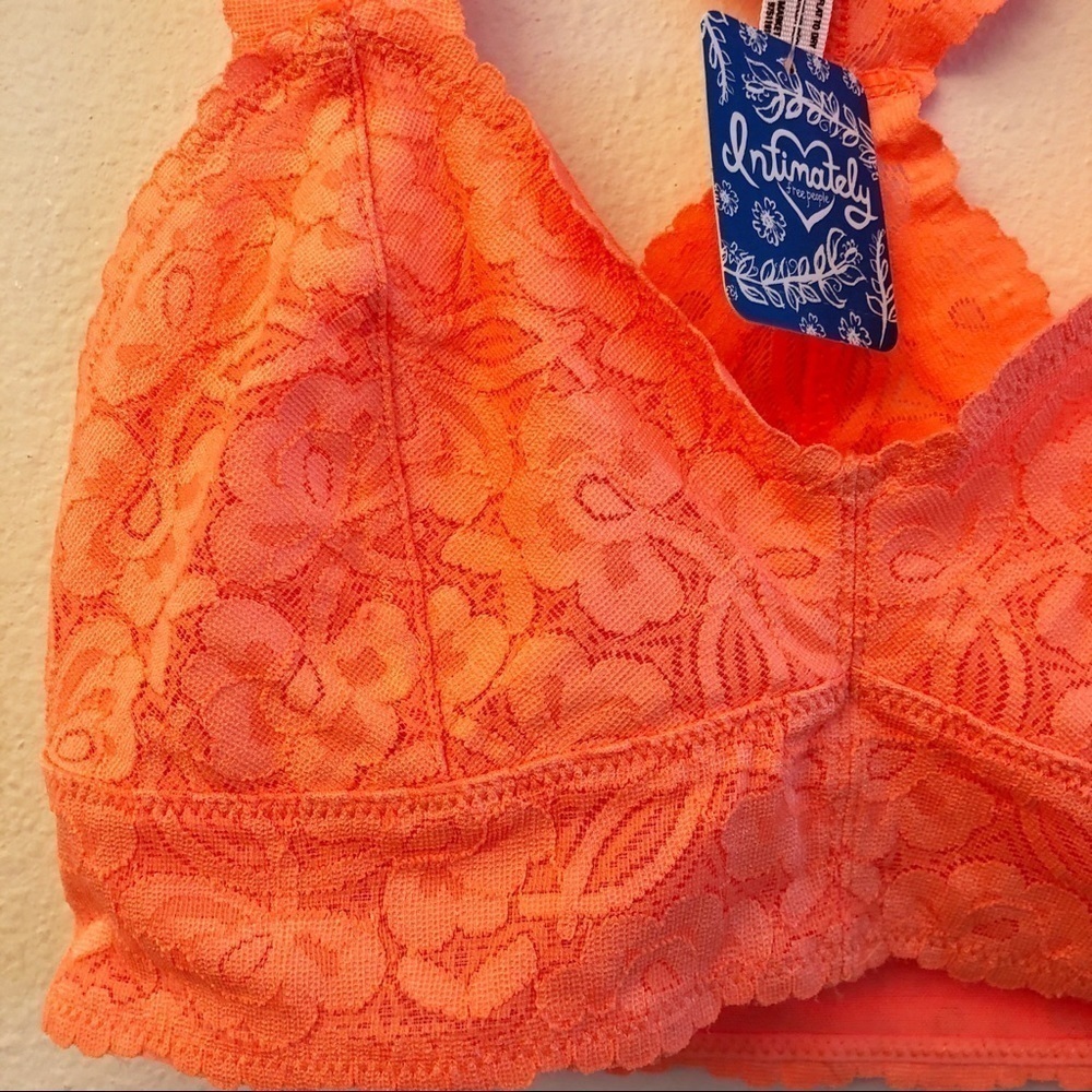 FREE PEOPLE NWT Galloon Lace Racerback Bralette Size XS in Neon Orange - Picture 10 of 16